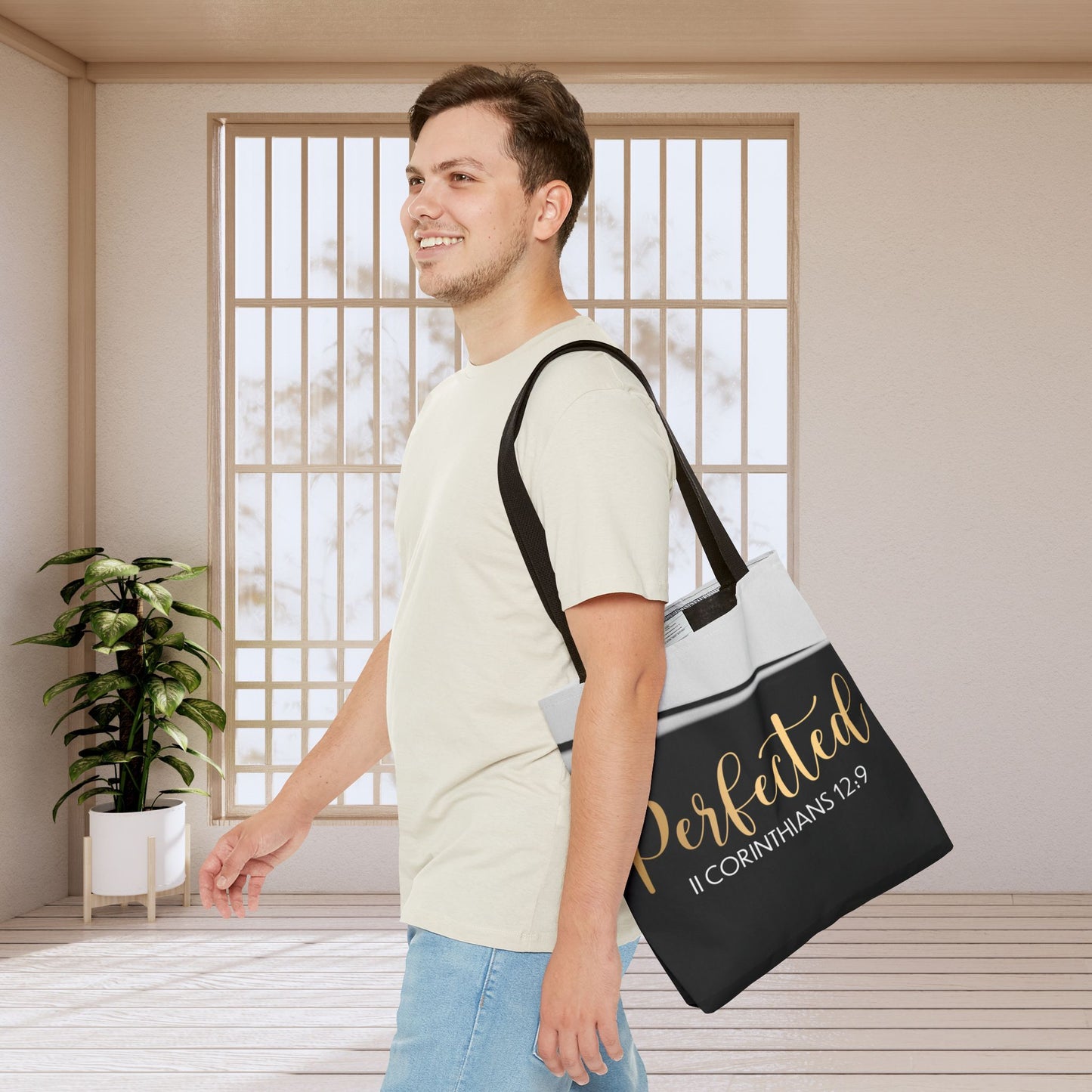 Perfected Inspirational Travel Tote bag Perfected – 2 Corinthians 12:9 Inspirational Scripture Carryall Bag