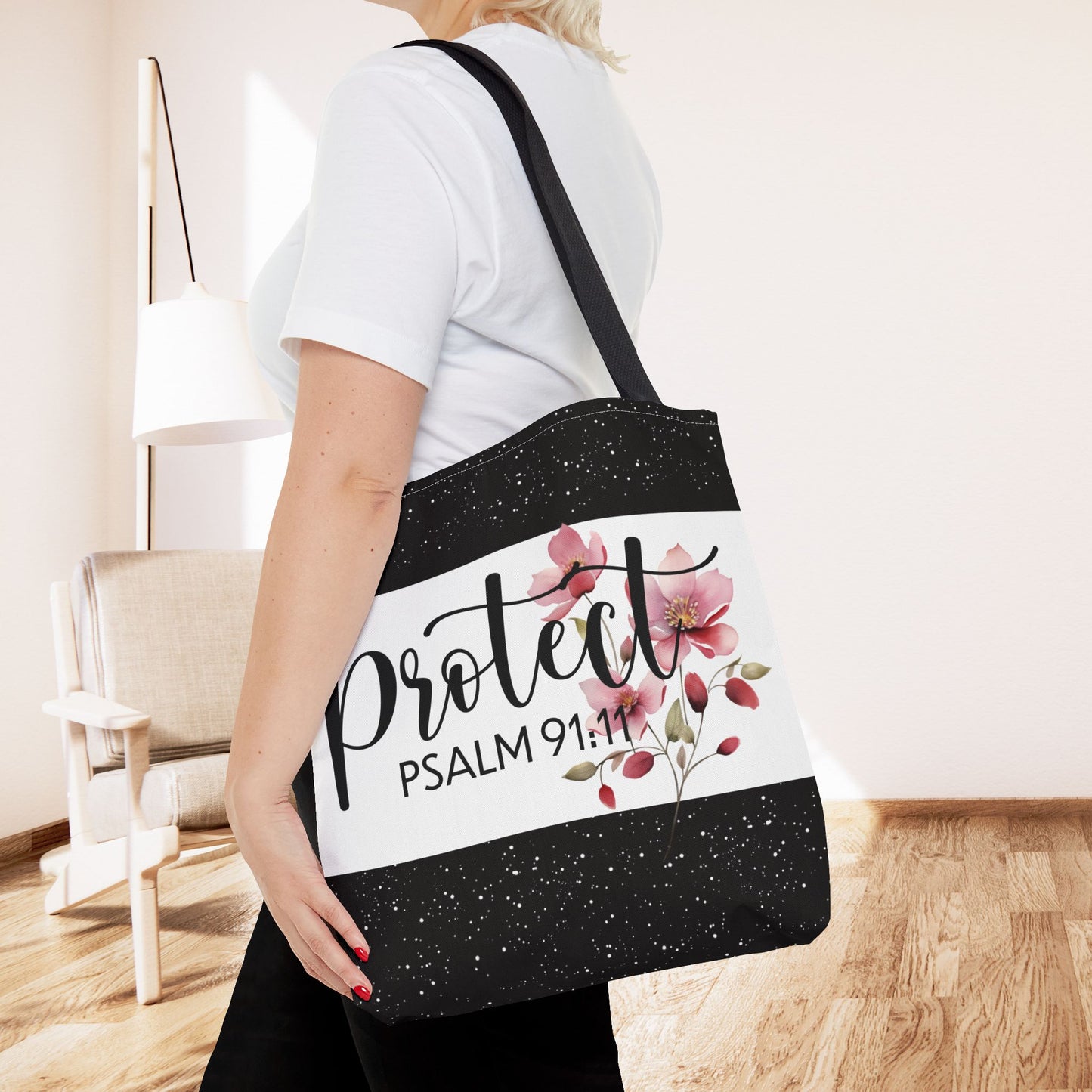 Psalm 91:11 Heavenly Guarded Bible scripture Travel Errand Tote bag – Scripture-Inspired Travel Companion (Double-sided print)