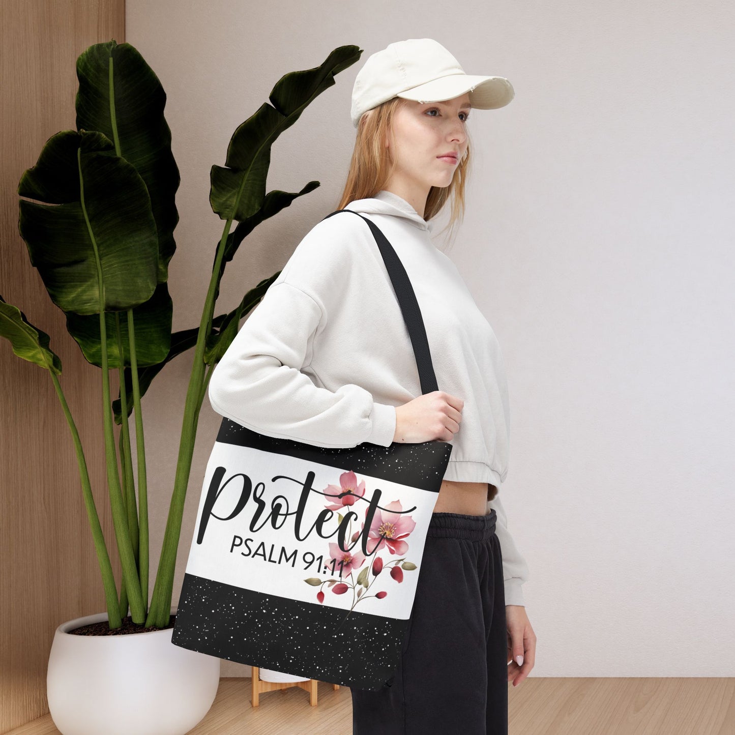 Psalm 91:11 Heavenly Guarded Bible scripture Travel Errand Tote bag – Scripture-Inspired Travel Companion (Double-sided print)