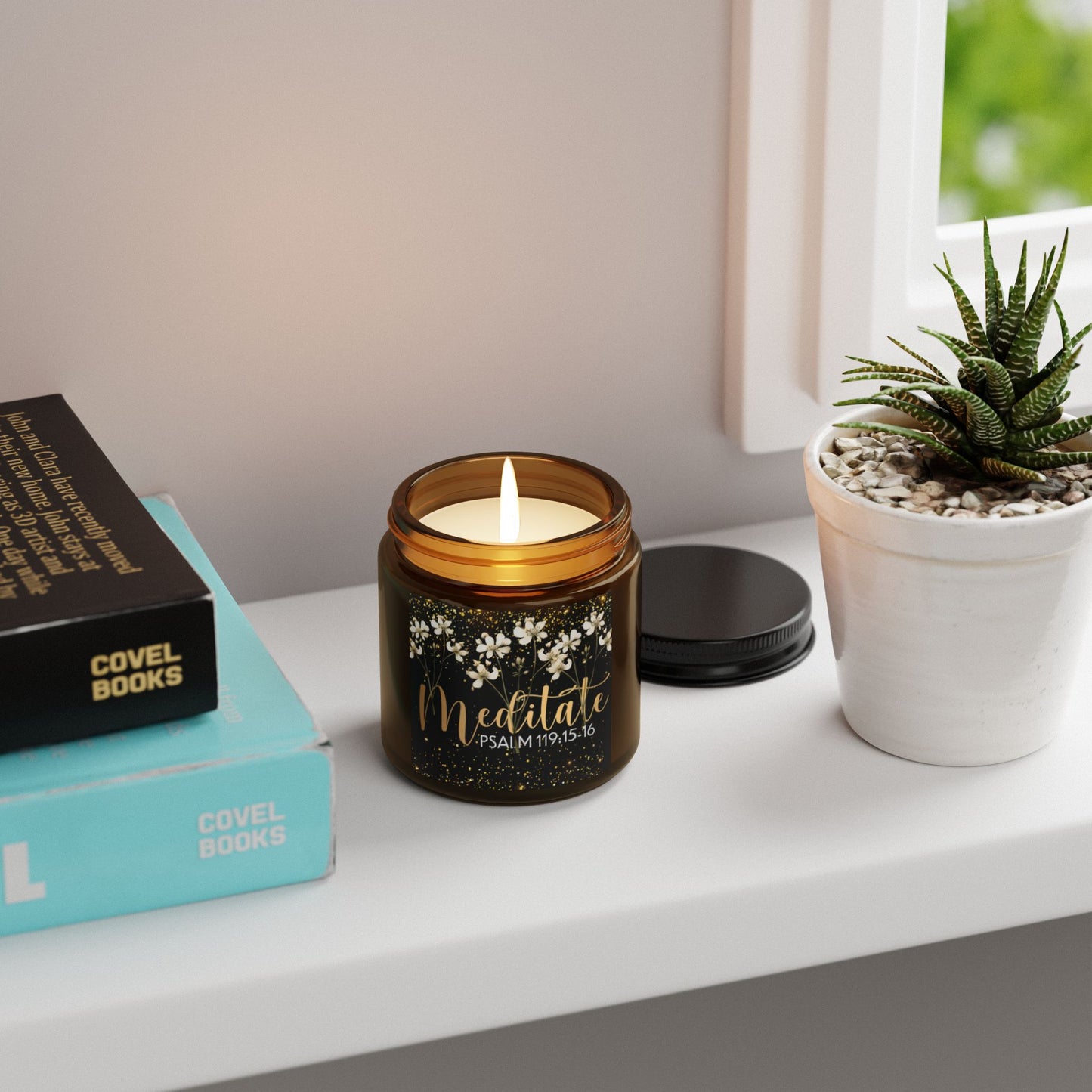 Meditate Quiet Light | Psalm 119:15-16 Candle –2 sizes 5 Fragrances- A Scented Journey into Stillness | Inspirational Scented Soy Candle –Relaxing home fragrance Home decor