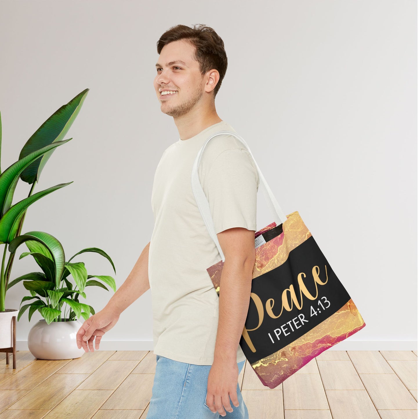 Peace I Peter 4:13" - Elegant Black & Gold Design Peaceful Strength Custom Designer Travel Bag – 1 Peter 4:13 Scripture Comfort on the Go