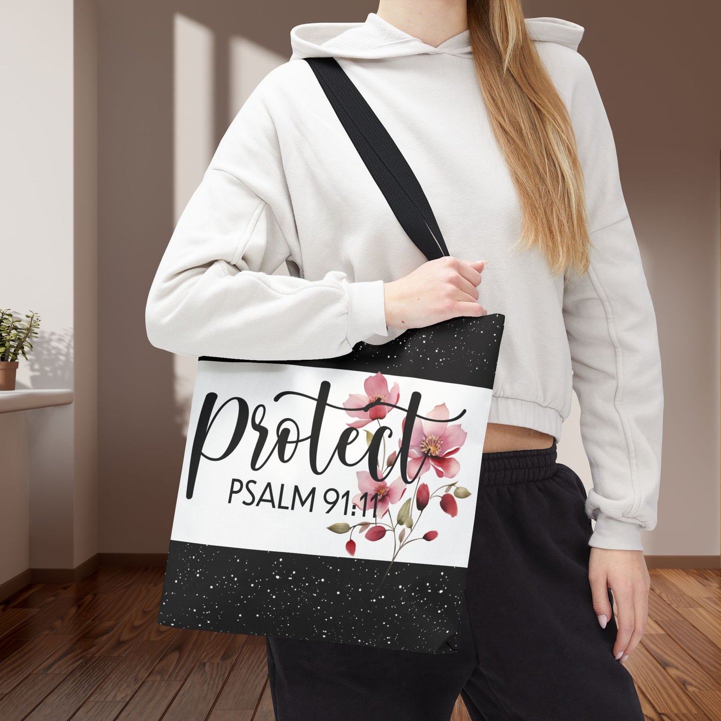 Psalm 91:11 Heavenly Guarded Bible scripture Travel Errand Tote bag – Scripture-Inspired Travel Companion (Double-sided print)