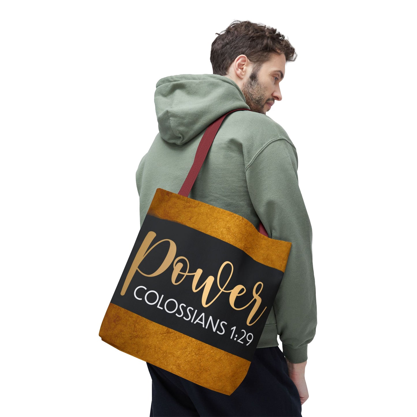 Fueled by His Power – Colossians 1:29 Motivational Travel Bag custom designer travel bag for gifting or everyday wear (Double-sided Print)