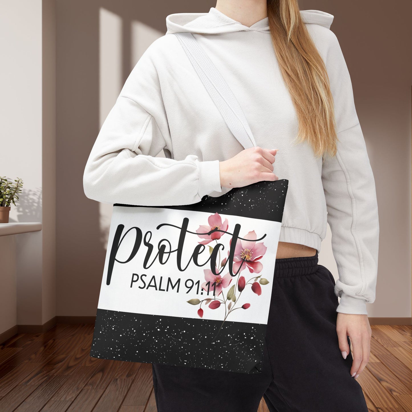 Psalm 91:11 Heavenly Guarded Bible scripture Travel Errand Tote bag – Scripture-Inspired Travel Companion (Double-sided print)