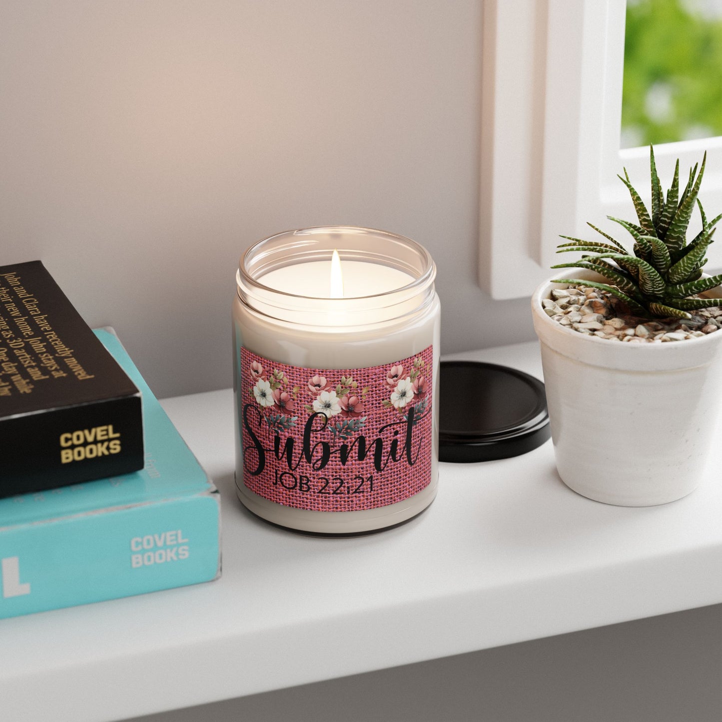 Submit to God Job 22:21 Pink Accent Soy Candle – 9oz of Aromatic Serenity 10 Fragrances Experience great for gifting relaxing home frangrance