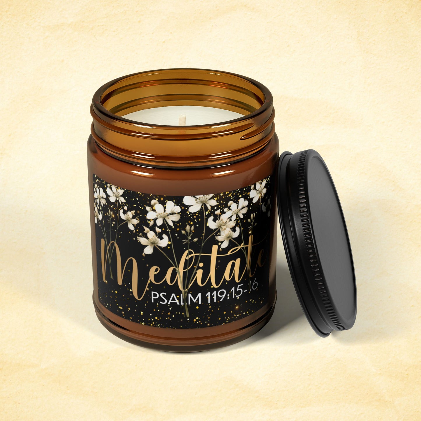 Meditate Quiet Light | Psalm 119:15-16 Candle –2 sizes 5 Fragrances- A Scented Journey into Stillness | Inspirational Scented Soy Candle –Relaxing home fragrance Home decor