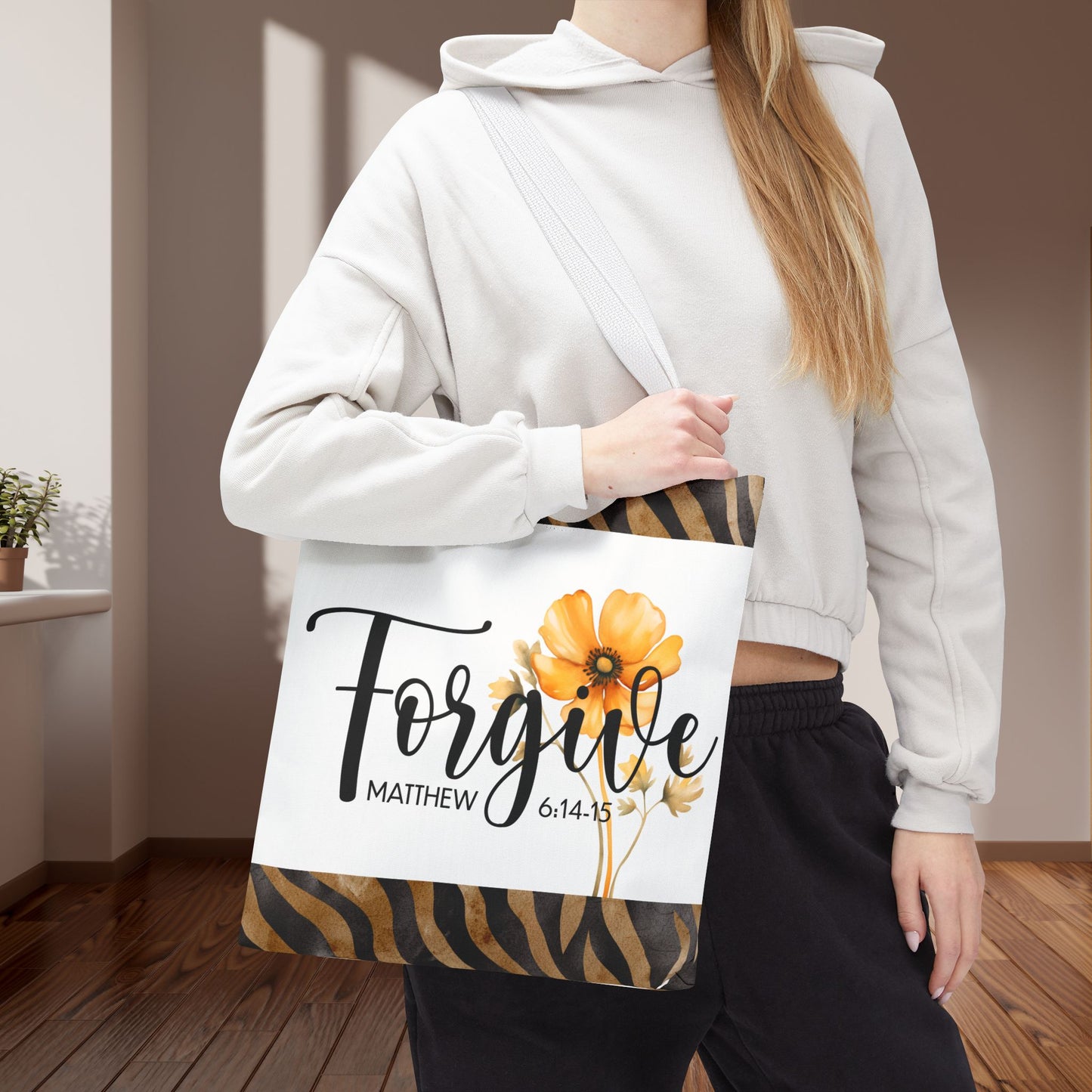 Forgive – Matthew 6:14–15 Scripture Inspirational Travel Errand Bible Bag Stylish and Versatile for Everyday Use (Double-sided print)
