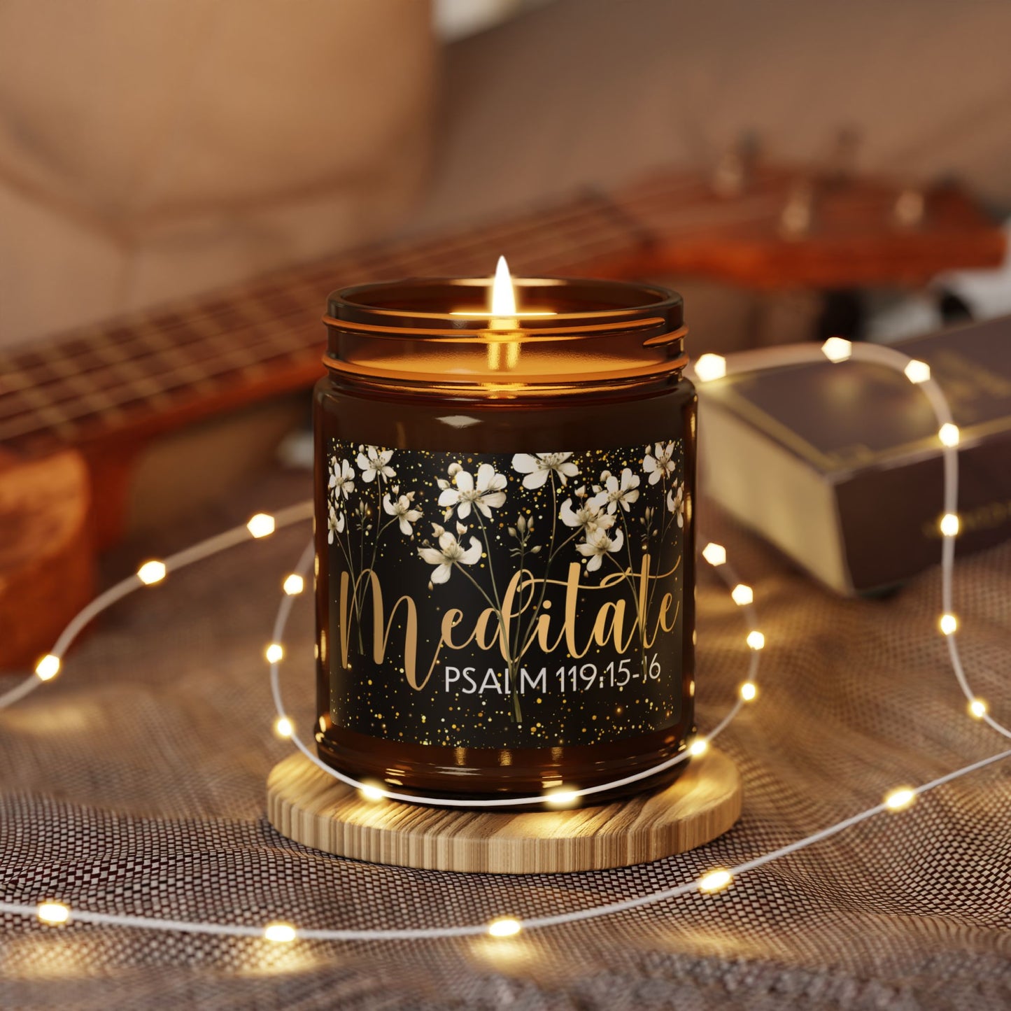 Meditate Quiet Light | Psalm 119:15-16 Candle –2 sizes 5 Fragrances- A Scented Journey into Stillness | Inspirational Scented Soy Candle –Relaxing home fragrance Home decor