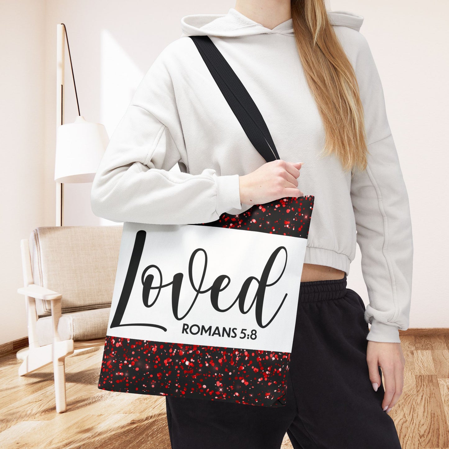 Loved Designer Travel Bag – Romans 5:8 | Inspirational Christian Bag Celebrating Unconditional Love" Loved romans 5:8 designer travel bag