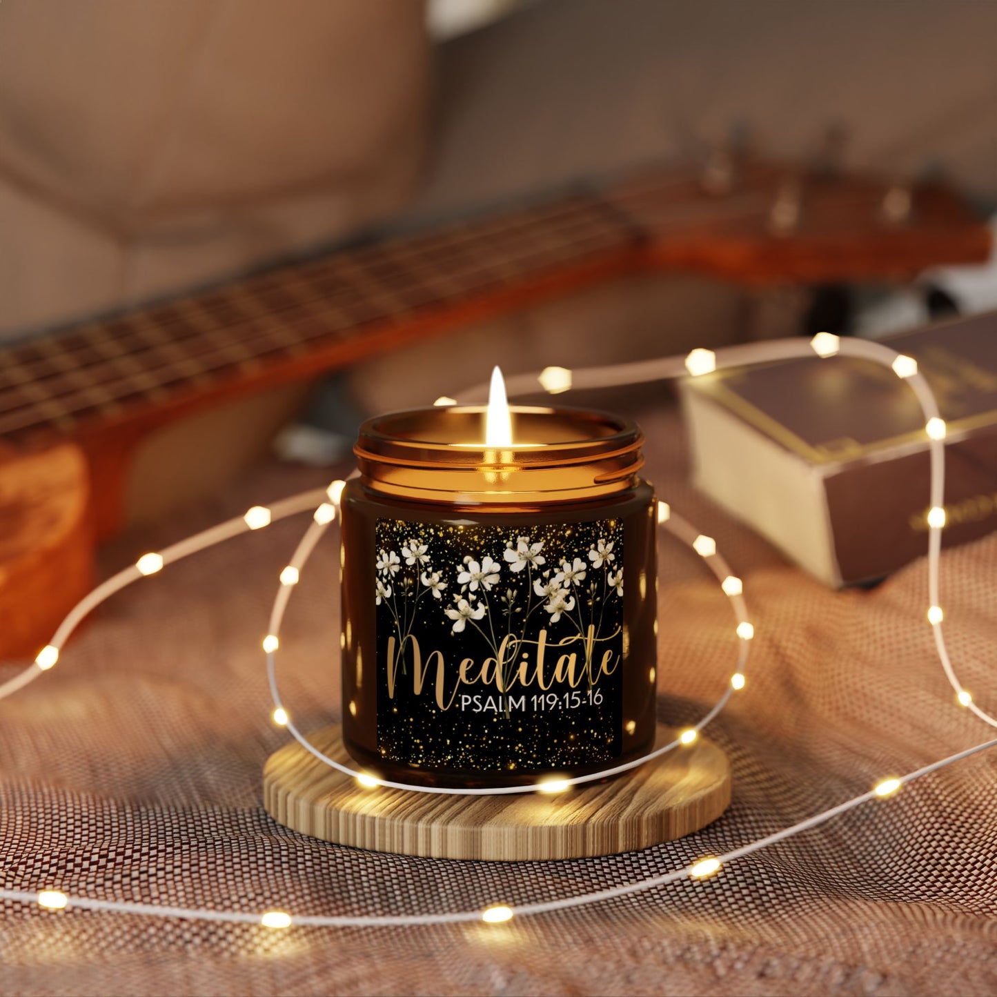 Meditate Quiet Light | Psalm 119:15-16 Candle –2 sizes 5 Fragrances- A Scented Journey into Stillness | Inspirational Scented Soy Candle –Relaxing home fragrance Home decor