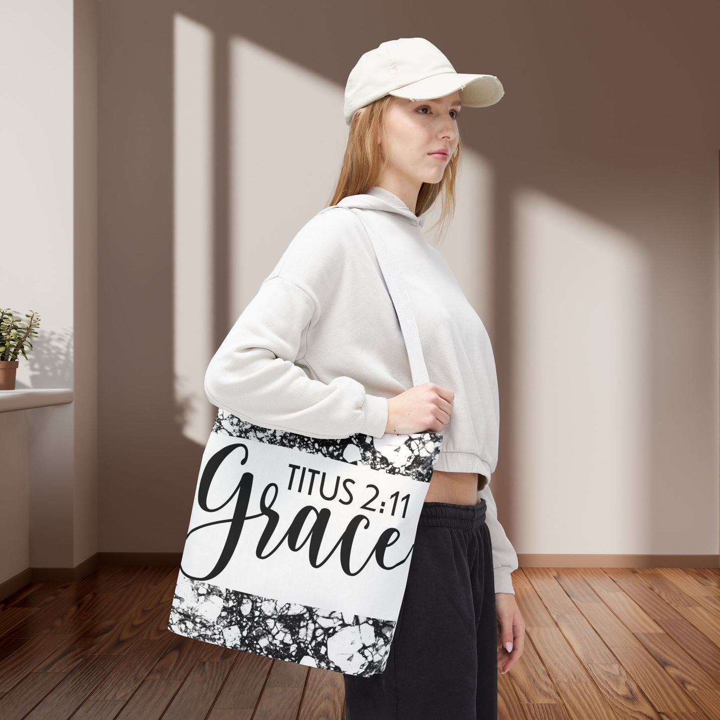 Grace Titus 2:11 Floral Motivational Travel Bag - Printed on both sides great for gifting or everyday wear