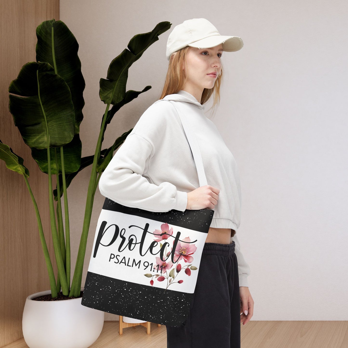Psalm 91:11 Heavenly Guarded Bible scripture Travel Errand Tote bag – Scripture-Inspired Travel Companion (Double-sided print)