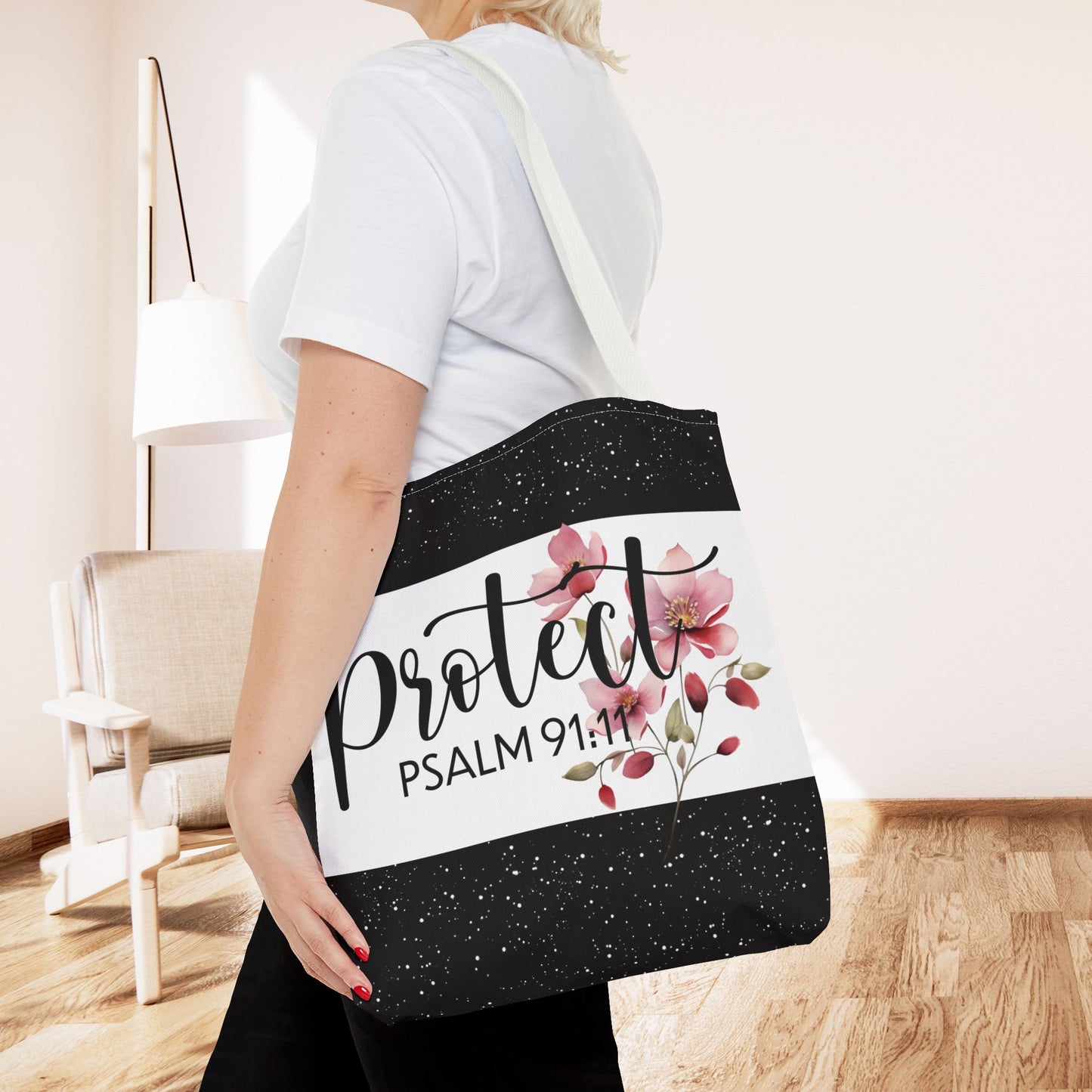 Psalm 91:11 Heavenly Guarded Bible scripture Travel Errand Tote bag – Scripture-Inspired Travel Companion (Double-sided print)