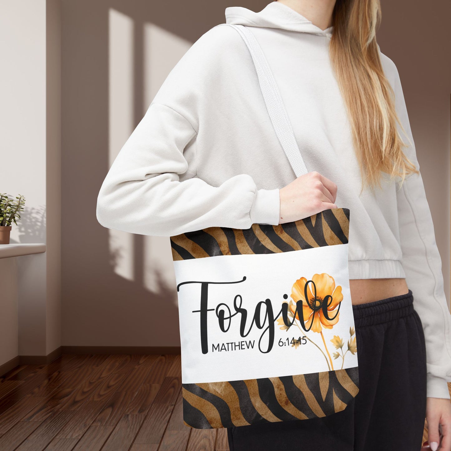 Forgive – Matthew 6:14–15 Scripture Inspirational Travel Errand Bible Bag Stylish and Versatile for Everyday Use (Double-sided print)
