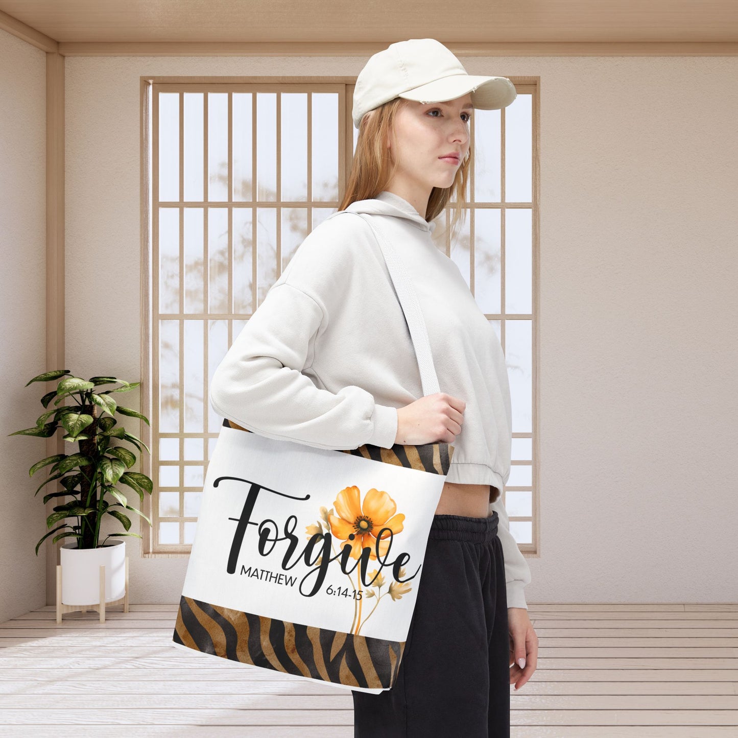 Forgive – Matthew 6:14–15 Scripture Inspirational Travel Errand Bible Bag Stylish and Versatile for Everyday Use (Double-sided print)