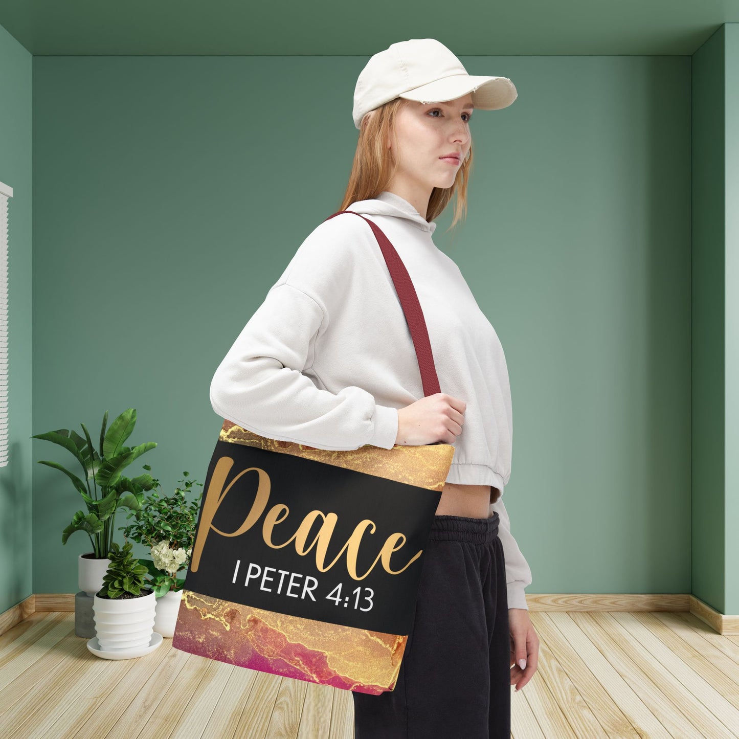 Peace I Peter 4:13" - Elegant Black & Gold Design Peaceful Strength Custom Designer Travel Bag – 1 Peter 4:13 Scripture Comfort on the Go