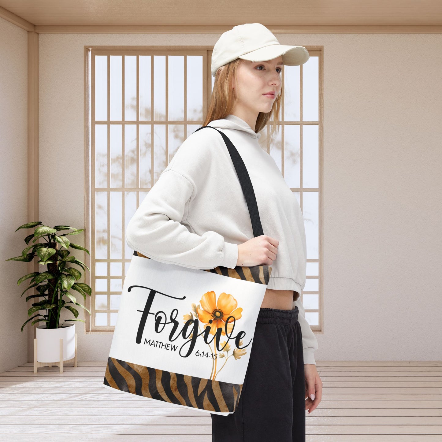 Forgive – Matthew 6:14–15 Scripture Inspirational Travel Errand Bible Bag Stylish and Versatile for Everyday Use (Double-sided print)