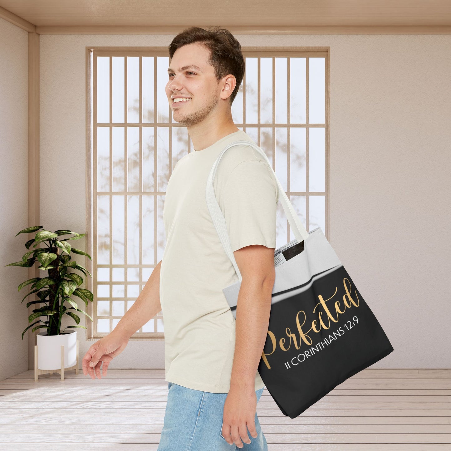 Perfected Inspirational Travel Tote bag Perfected – 2 Corinthians 12:9 Inspirational Scripture Carryall Bag