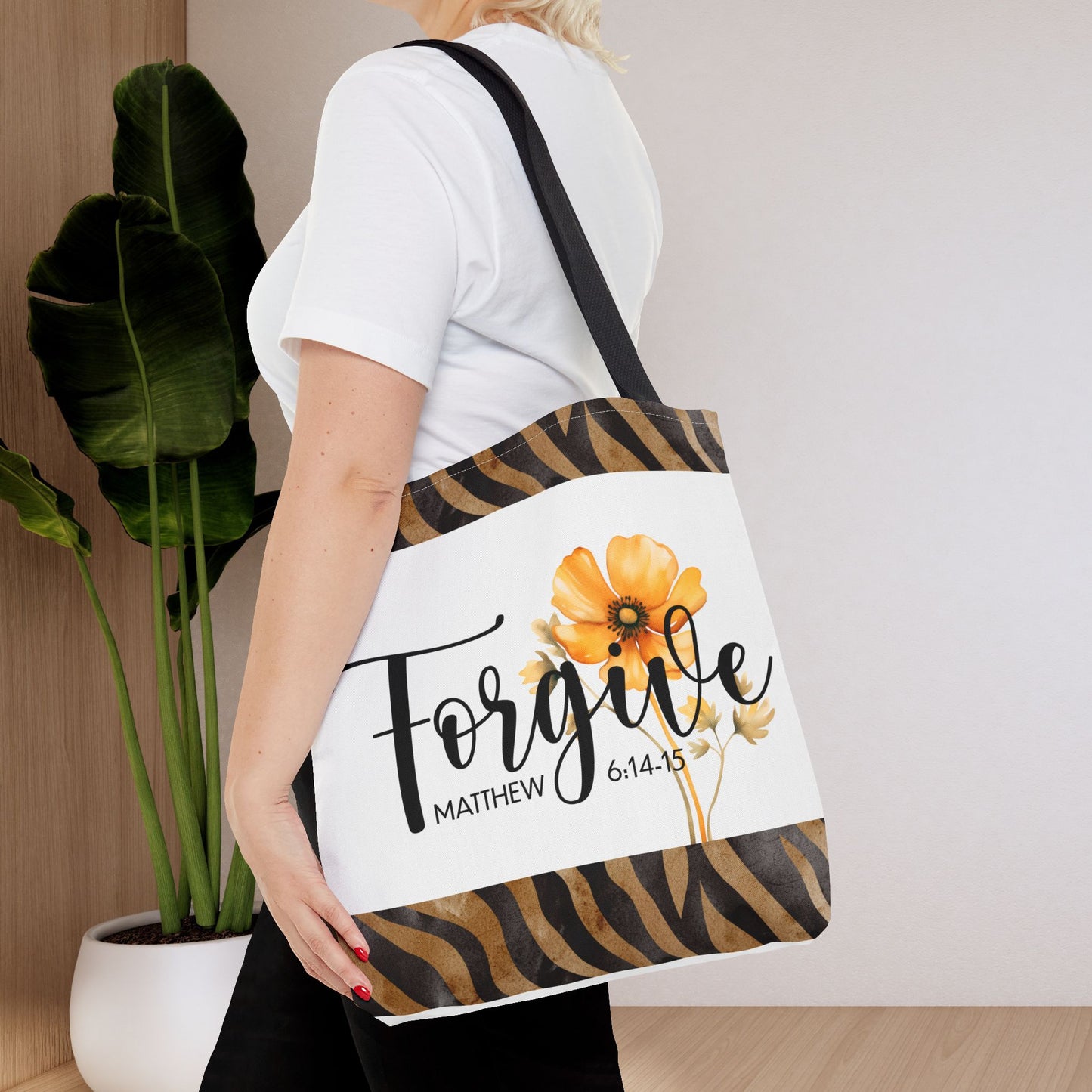 Forgive – Matthew 6:14–15 Scripture Inspirational Travel Errand Bible Bag Stylish and Versatile for Everyday Use (Double-sided print)