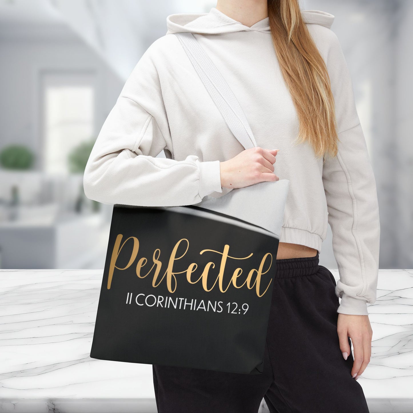 Perfected Inspirational Travel Tote bag Perfected – 2 Corinthians 12:9 Inspirational Scripture Carryall Bag