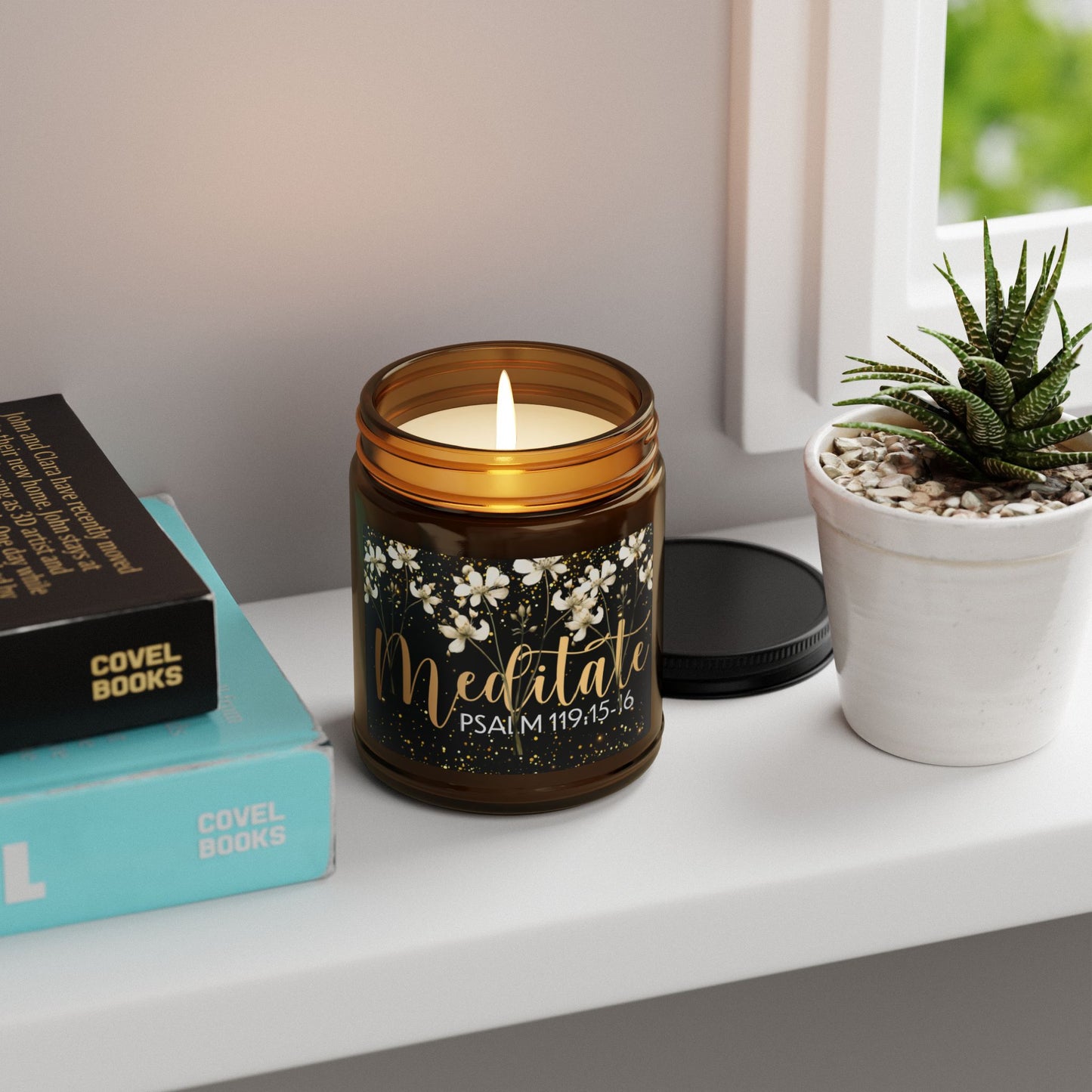 Meditate Quiet Light | Psalm 119:15-16 Candle –2 sizes 5 Fragrances- A Scented Journey into Stillness | Inspirational Scented Soy Candle –Relaxing home fragrance Home decor