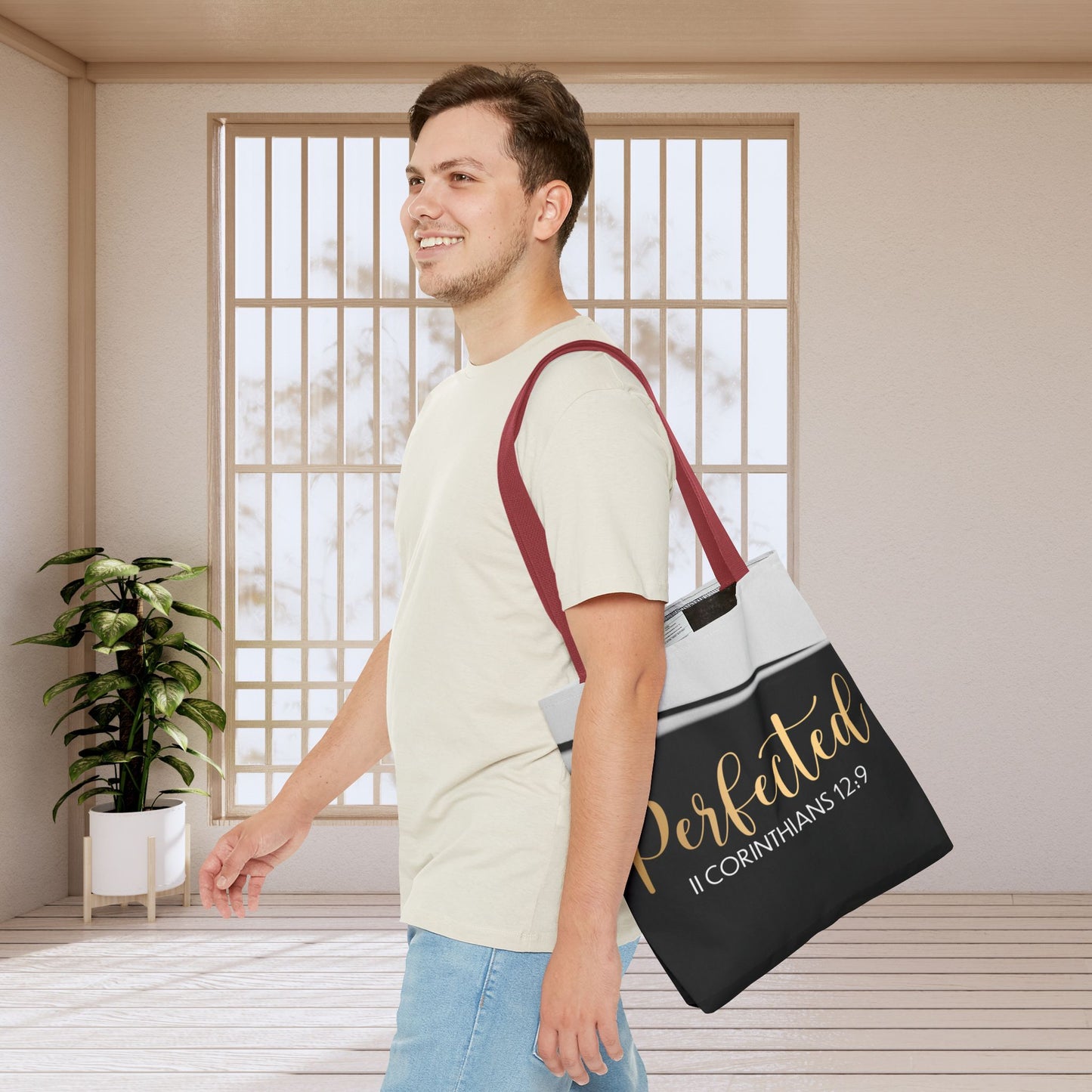 Perfected Inspirational Travel Tote bag Perfected – 2 Corinthians 12:9 Inspirational Scripture Carryall Bag