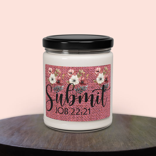 Submit to God Job 22:21 Pink Accent Soy Candle – 9oz of Aromatic Serenity 10 Fragrances Experience great for gifting relaxing home frangrance