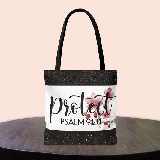 Psalm 91:11 Heavenly Guarded Bible scripture Travel Errand Tote bag – Scripture-Inspired Travel Companion (Double-sided print)