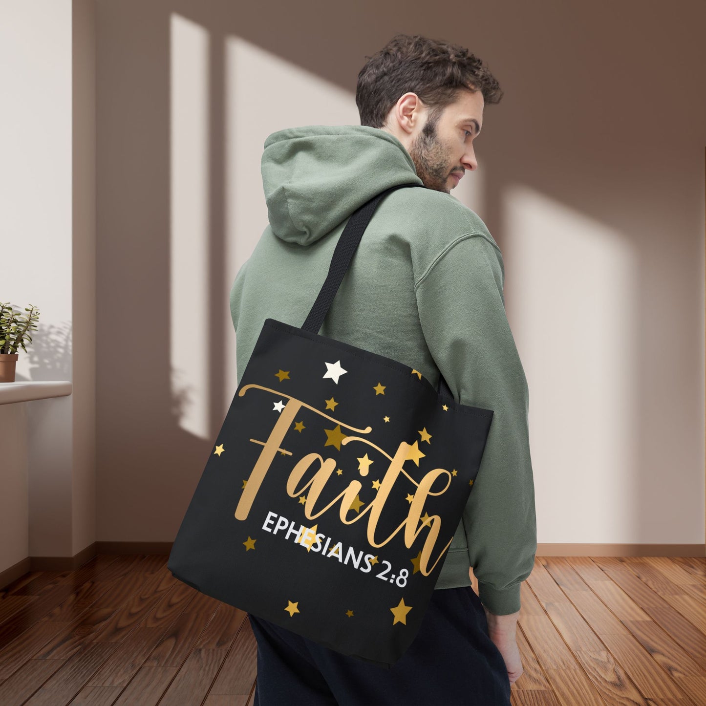 Walk by Faith, – Ephesians 2:8"  designer travel bag  Travel Bag –(Double sided print) | Inspirational Everyday Carryall