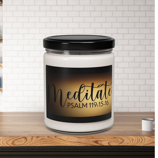 Relax & Meditate | Psalm 119:15-16 Candle – 10 Fragrances- Coconut Apricot Wax for Peaceful Moments” Coconut Apricot Wax – Calm, Reflect, Restore" Scented Soy Candle - 9oz - Relaxing Home Fragrance