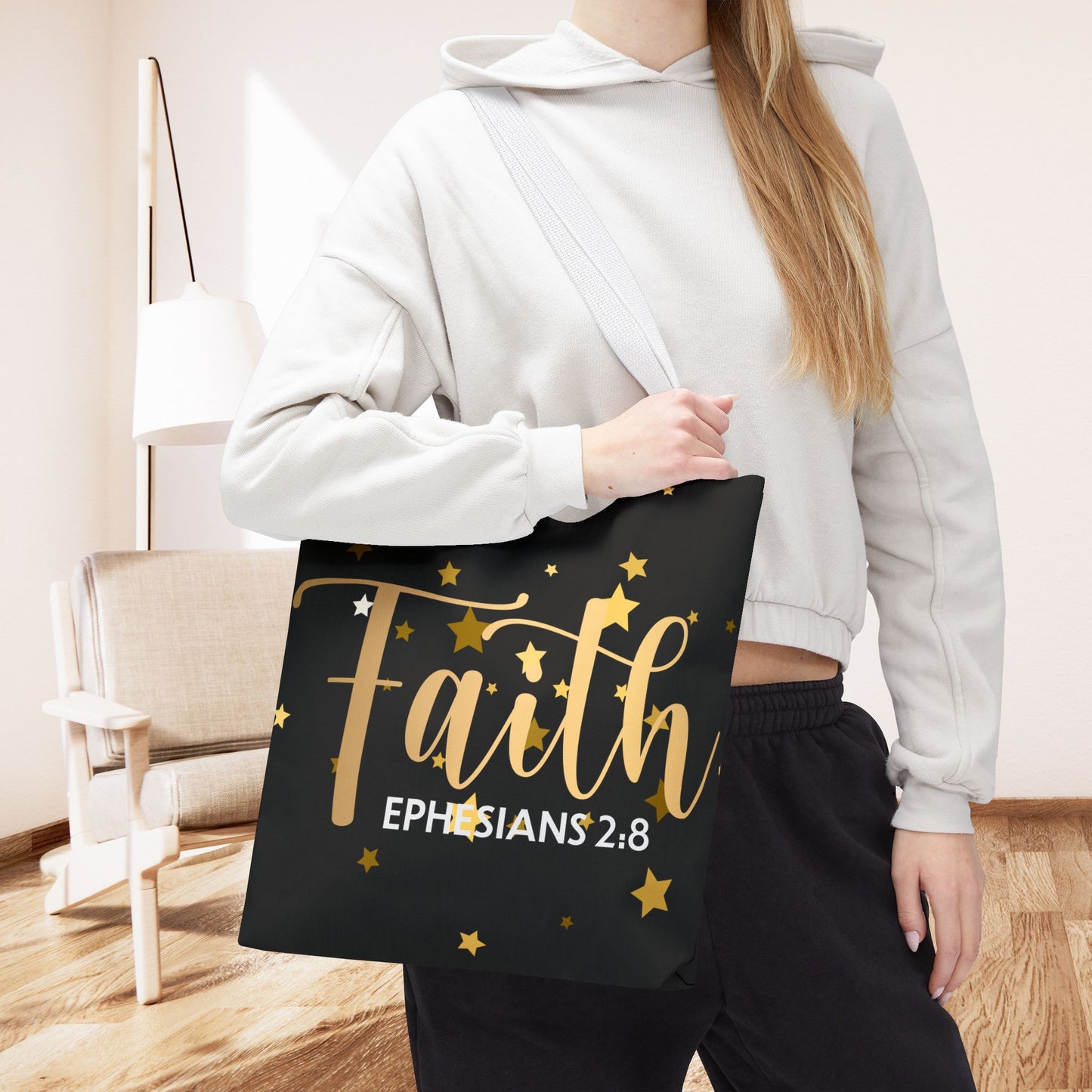 Walk by Faith, – Ephesians 2:8"  designer travel bag  Travel Bag –(Double sided print) | Inspirational Everyday Carryall