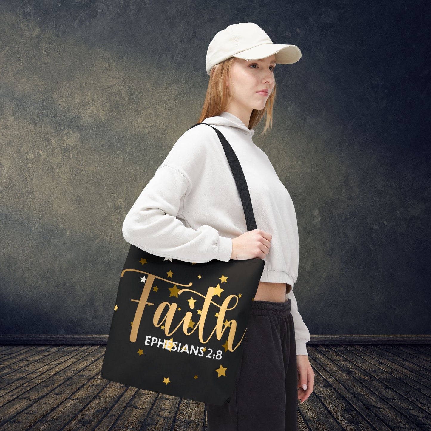Walk by Faith, – Ephesians 2:8"  designer travel bag  Travel Bag –(Double sided print) | Inspirational Everyday Carryall