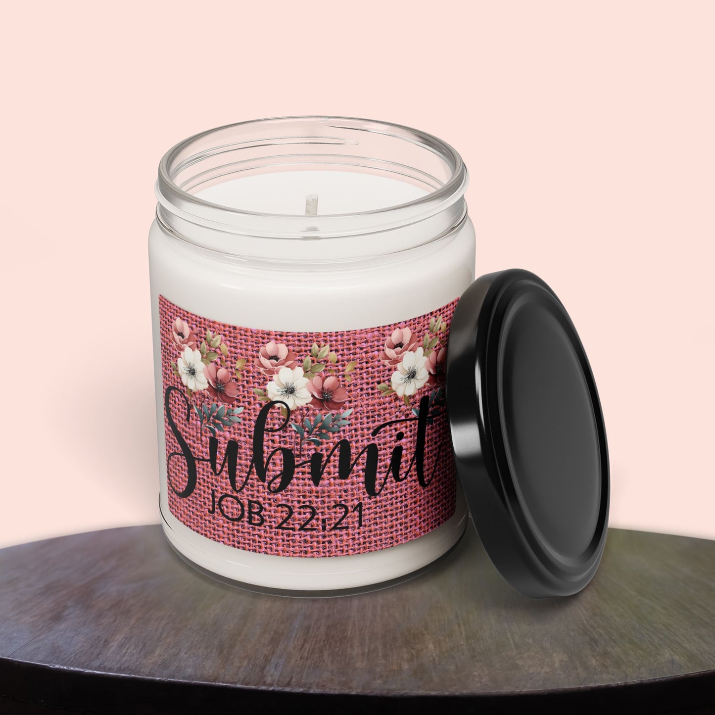 Submit to God Job 22:21 Pink Accent Soy Candle – 9oz of Aromatic Serenity 10 Fragrances Experience great for gifting relaxing home frangrance