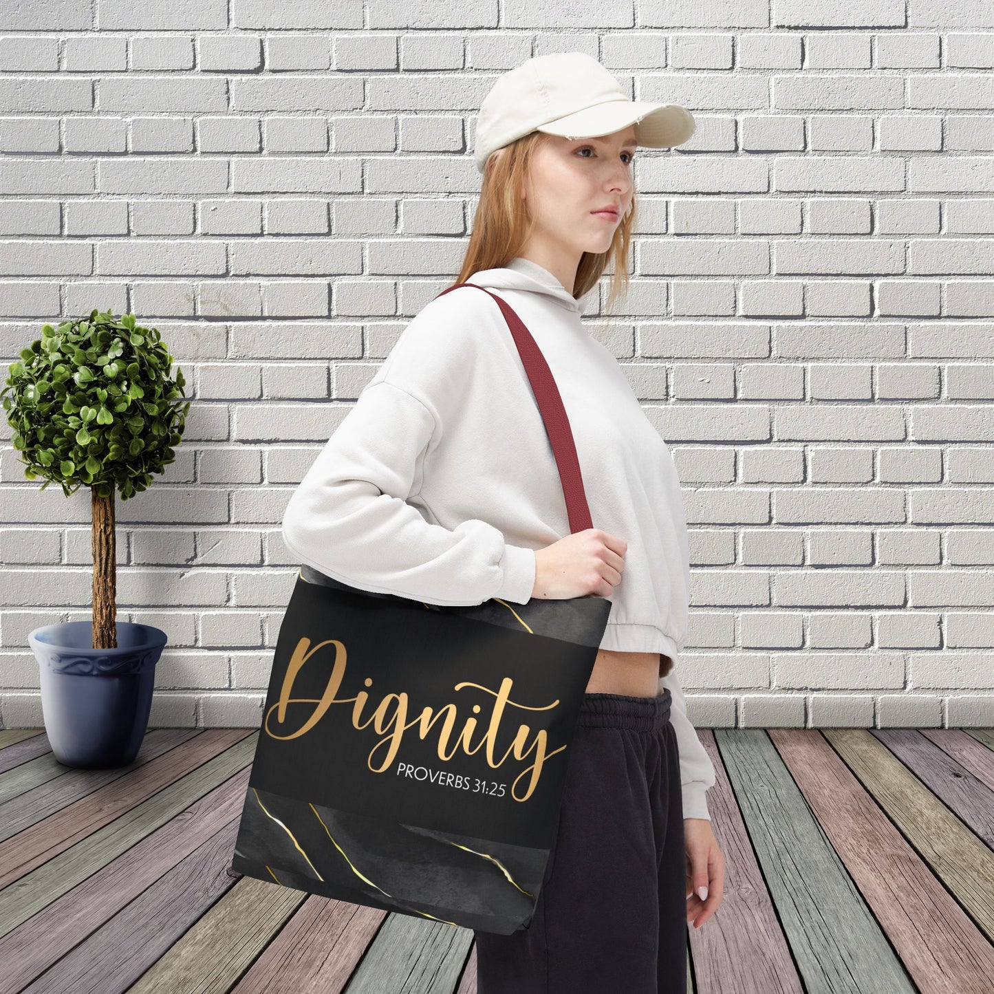 Clothed in Strength & Dignity – Proverbs 31:25 Elegant Marble Designer Travel Errand Bag - Stylish Carryall for Everyday Use