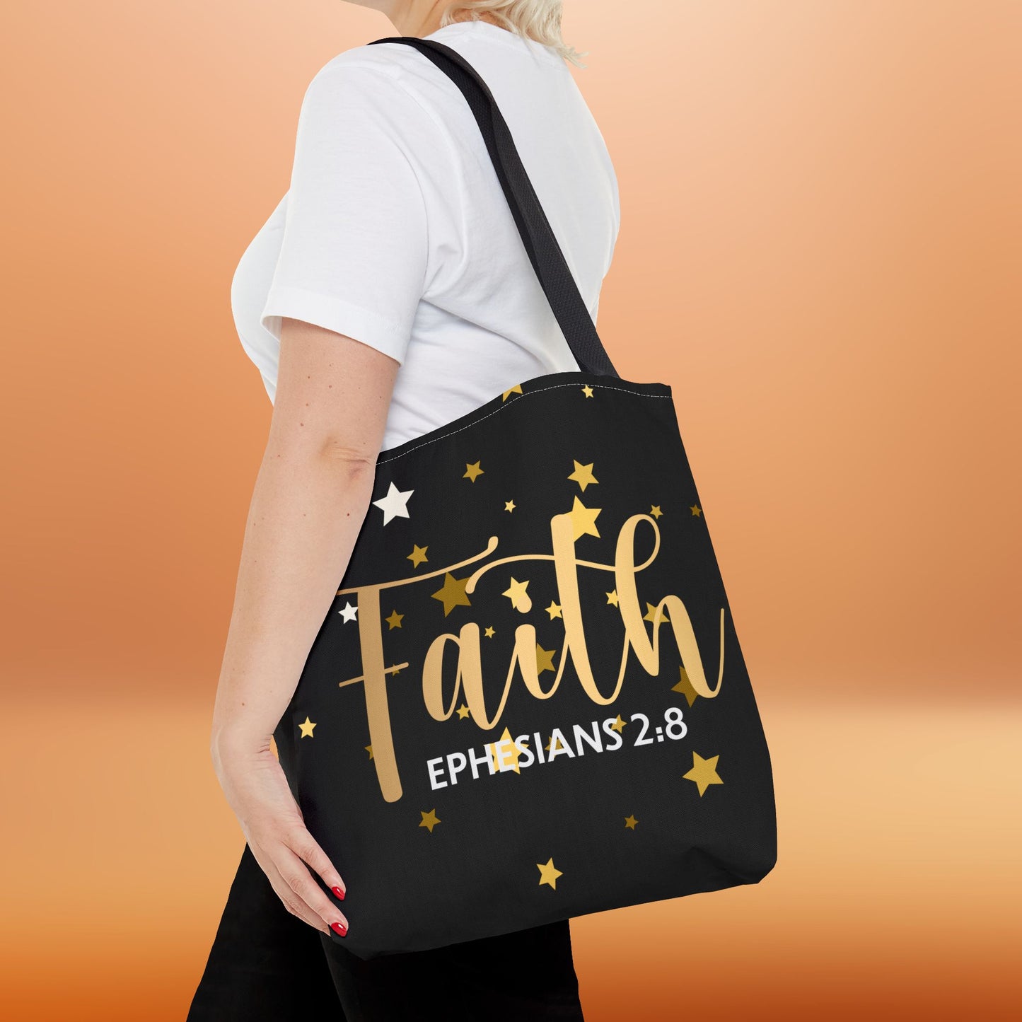 Walk by Faith, – Ephesians 2:8"  designer travel bag  Travel Bag –(Double sided print) | Inspirational Everyday Carryall