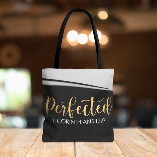 Perfected Inspirational Travel Tote bag Perfected – 2 Corinthians 12:9 Inspirational Scripture Carryall Bag