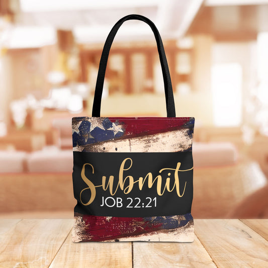 Submit  – Job 22:21 Scripture-Inspired Designer Travel Bag for Faith-Filled Living and Everyday Encouragement (Double-sided print)