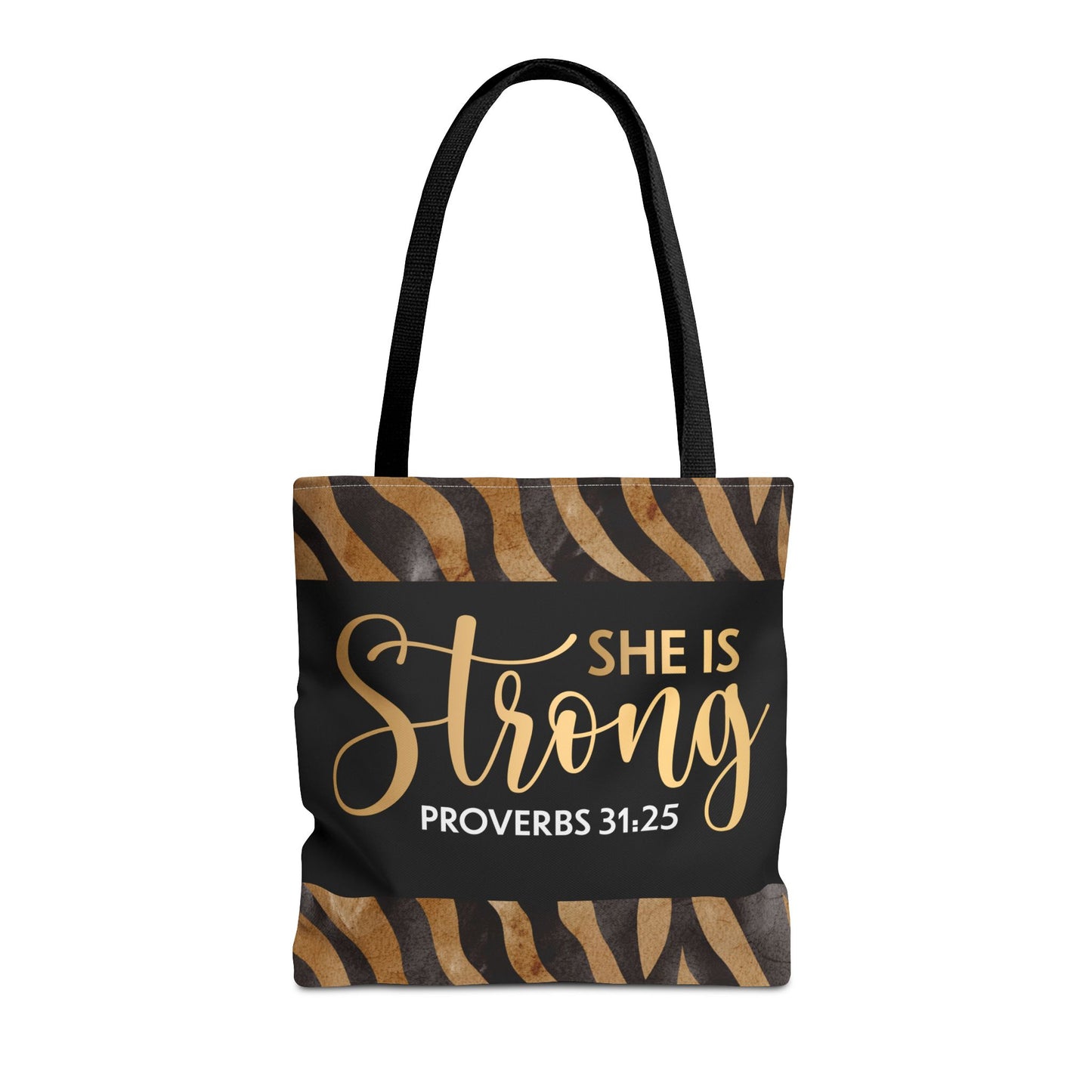 She is Strong Leopard Print Travel Bag | Inspirational Proverbs 31:25 Inspired Designer Travel Bag for Faith-Filled Living Double sided print and Everyday Encouragement