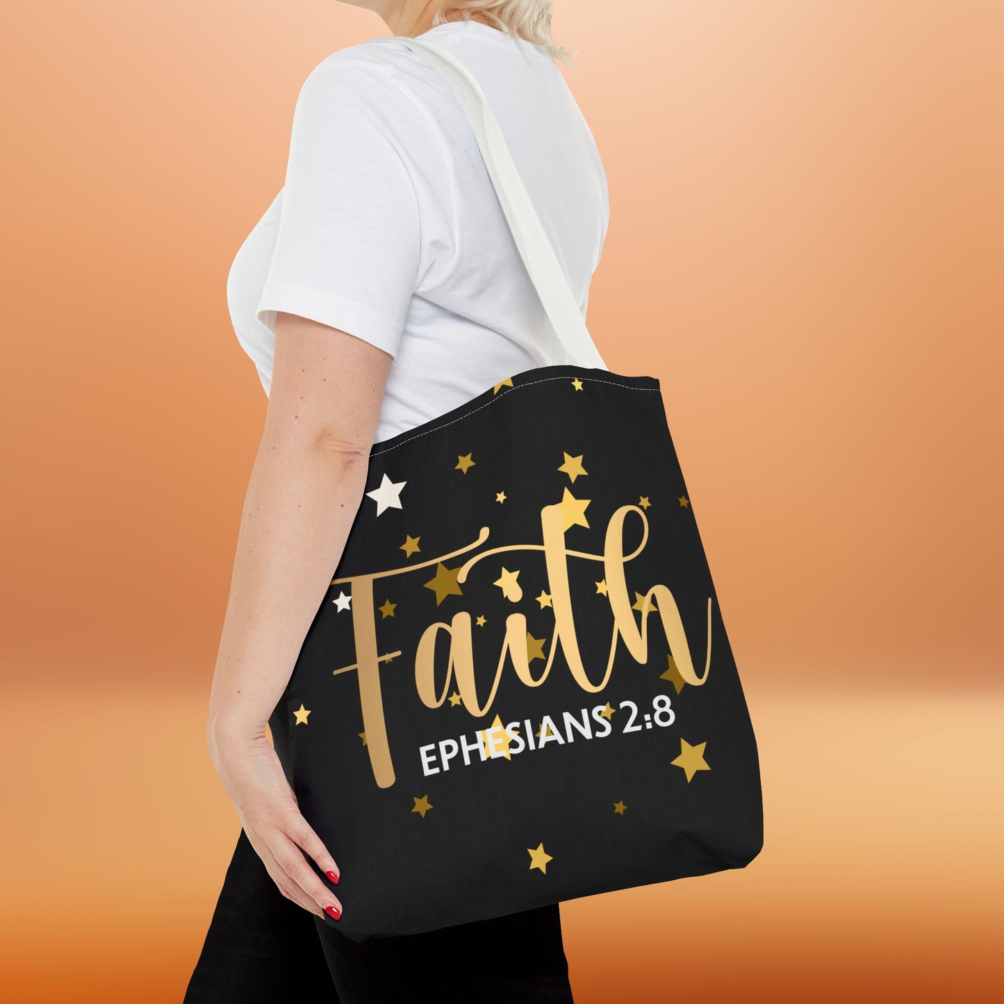 Walk by Faith, – Ephesians 2:8"  designer travel bag  Travel Bag –(Double sided print) | Inspirational Everyday Carryall