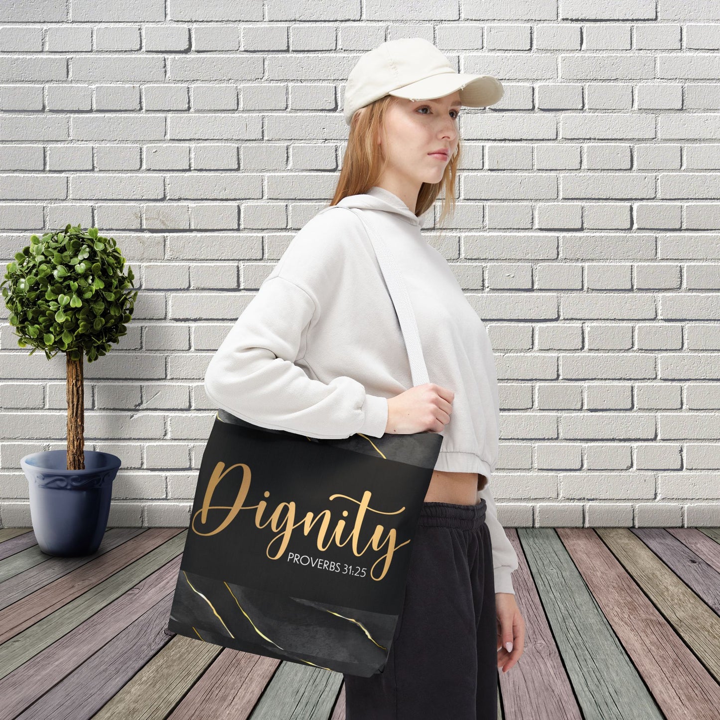 Clothed in Strength & Dignity – Proverbs 31:25 Elegant Marble Designer Travel Errand Bag - Stylish Carryall for Everyday Use