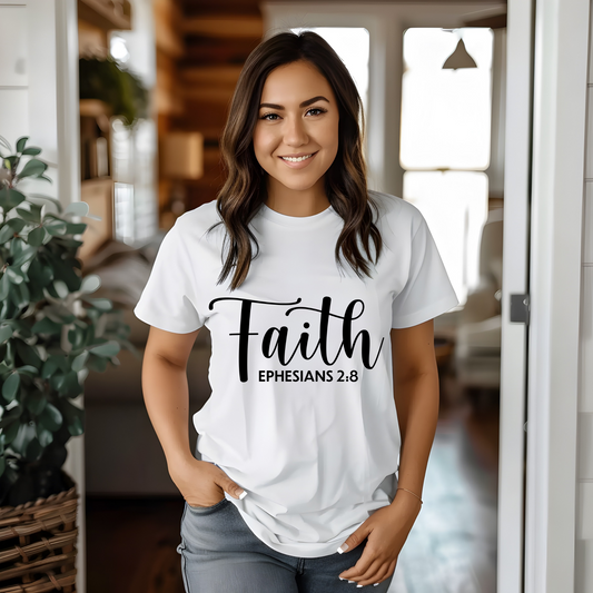 Faith-Inspiring Organic Women's T-Shirt | Inspirational Apparel, Christian Gift, Casual Women's Wear, Ephesians 2:8 Tee, Mindful Fashion