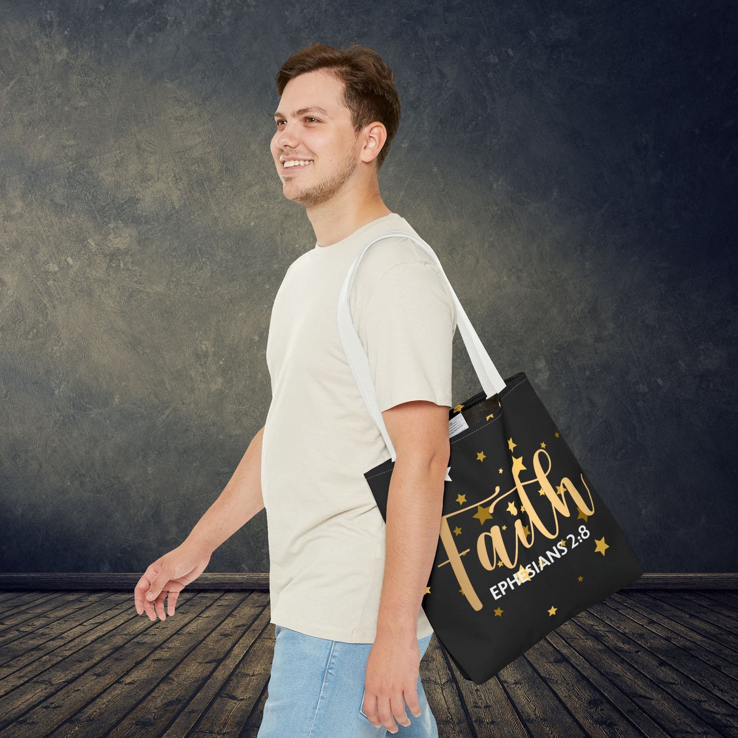Walk by Faith, – Ephesians 2:8"  designer travel bag  Travel Bag –(Double sided print) | Inspirational Everyday Carryall