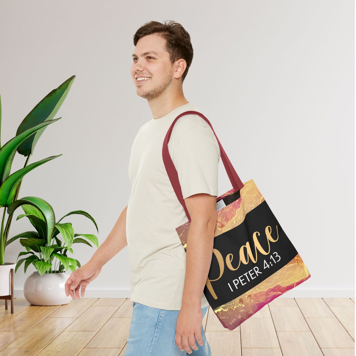 Peace I Peter 4:13" - Elegant Black & Gold Design Peaceful Strength Custom Designer Travel Bag – 1 Peter 4:13 Scripture Comfort on the Go