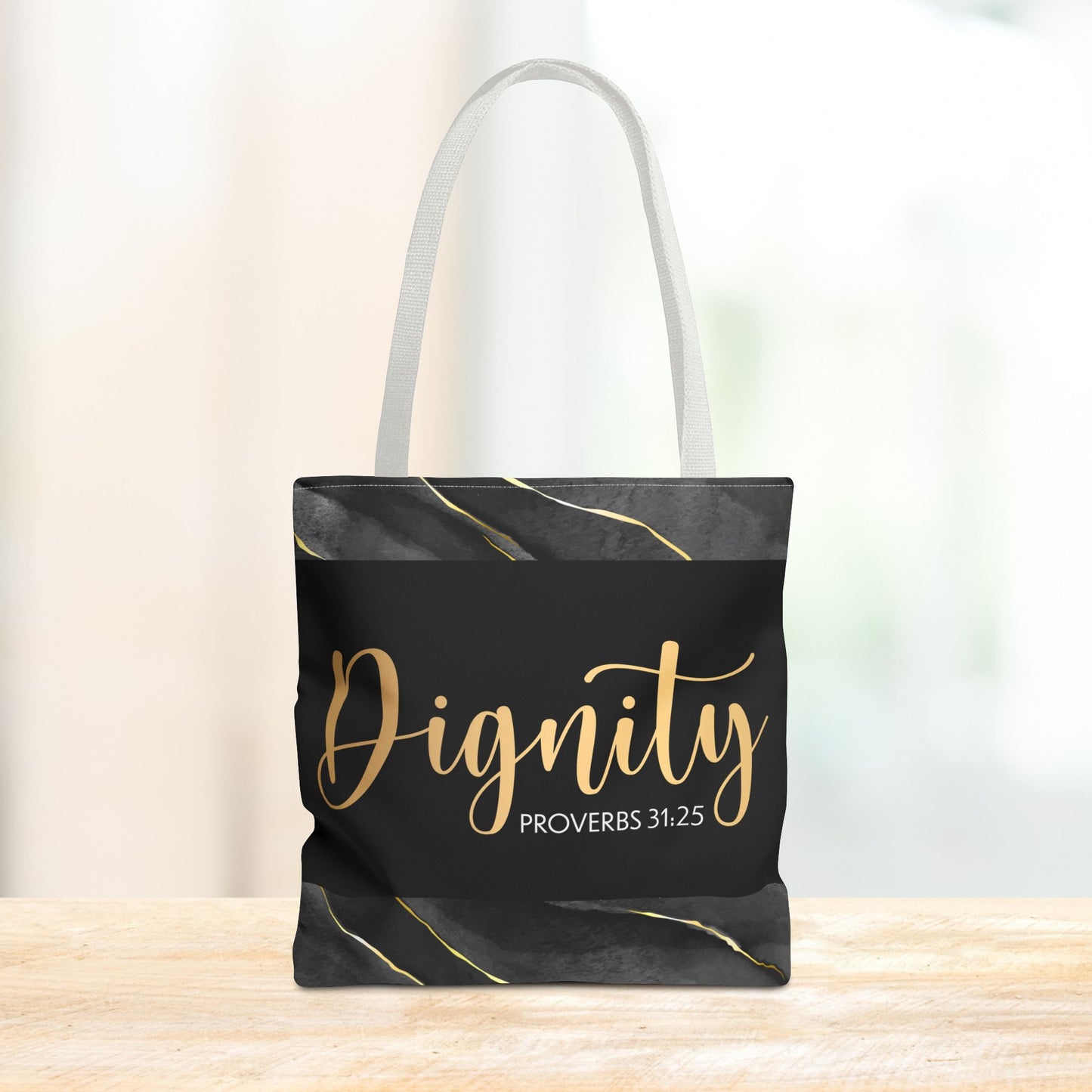 Clothed in Strength & Dignity – Proverbs 31:25 Elegant Marble Designer Travel Errand Bag - Stylish Carryall for Everyday Use