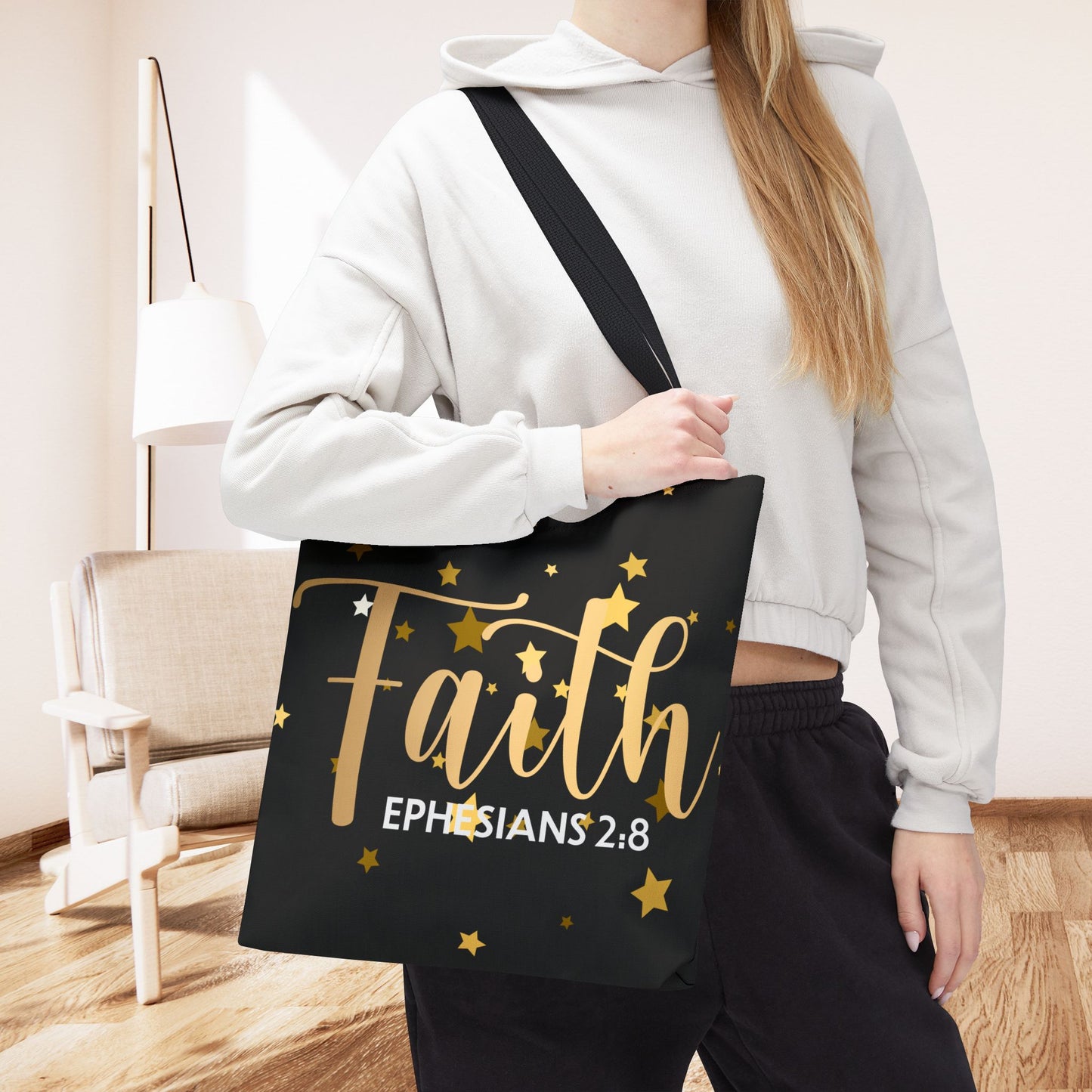 Walk by Faith, – Ephesians 2:8"  designer travel bag  Travel Bag –(Double sided print) | Inspirational Everyday Carryall