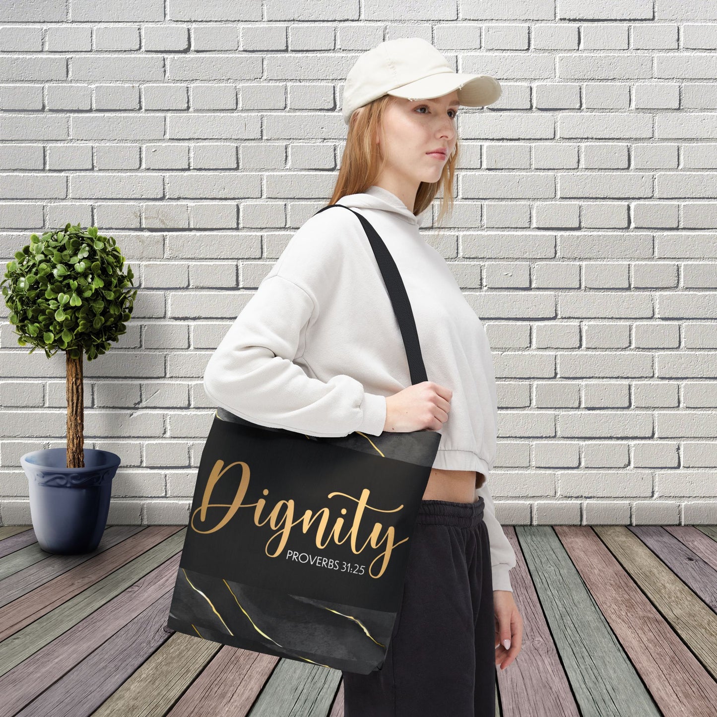 Clothed in Strength & Dignity – Proverbs 31:25 Elegant Marble Designer Travel Errand Bag - Stylish Carryall for Everyday Use