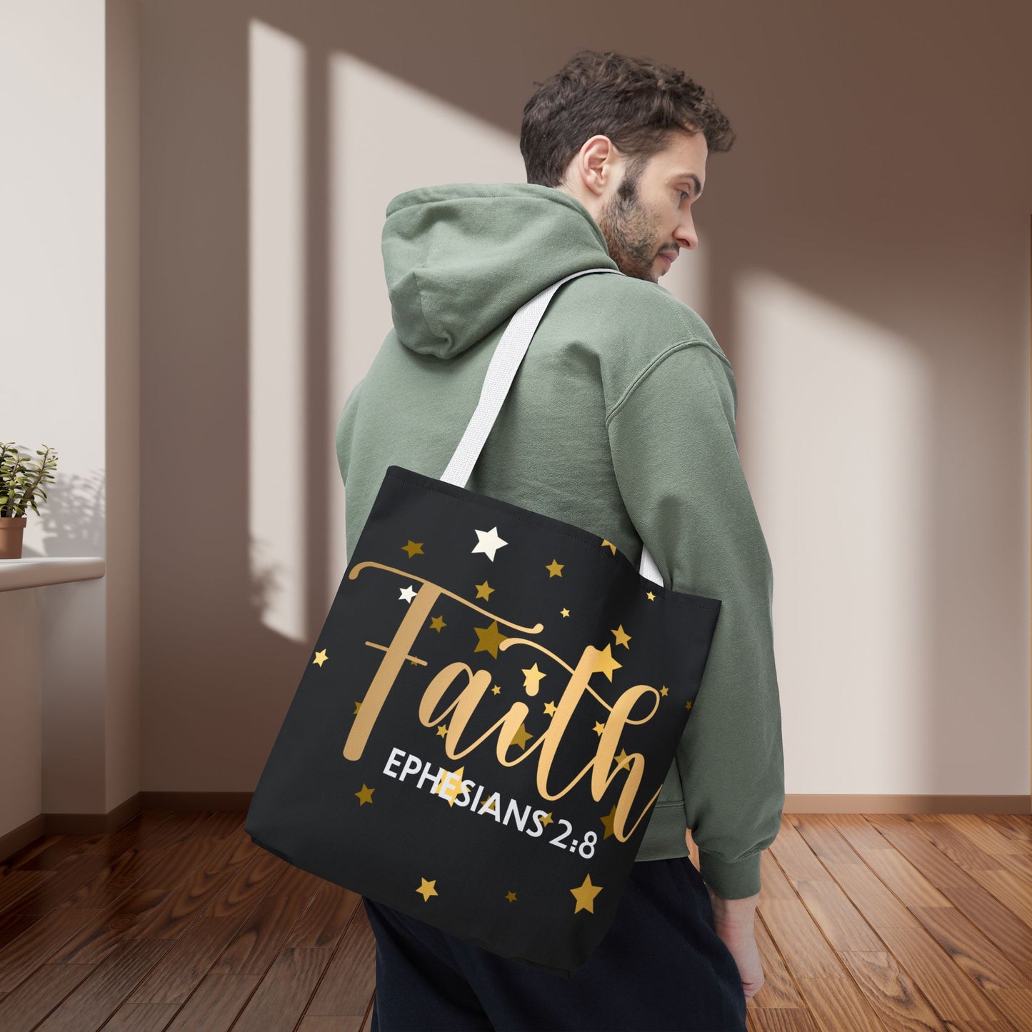 Walk by Faith, – Ephesians 2:8"  designer travel bag  Travel Bag –(Double sided print) | Inspirational Everyday Carryall
